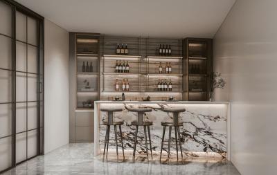 Armoire à vin en acier inoxydable à grain de bois Fadior avec une île de conception à haute résistance au quartz