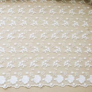 51" Width Floral Embroidered Nylon Mesh Lace Fabric For Curtain / Clothing