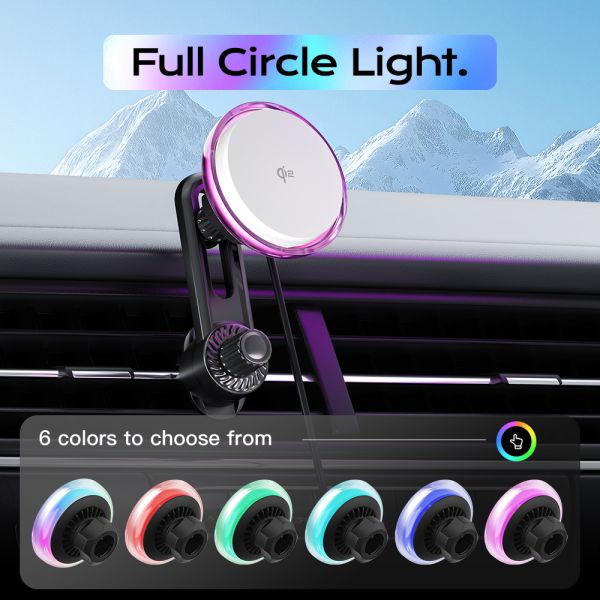 QI2 Certified Magnetic Car Mount Wireless Charger With Cooling Fan And Starry Sky Light For Automotive
