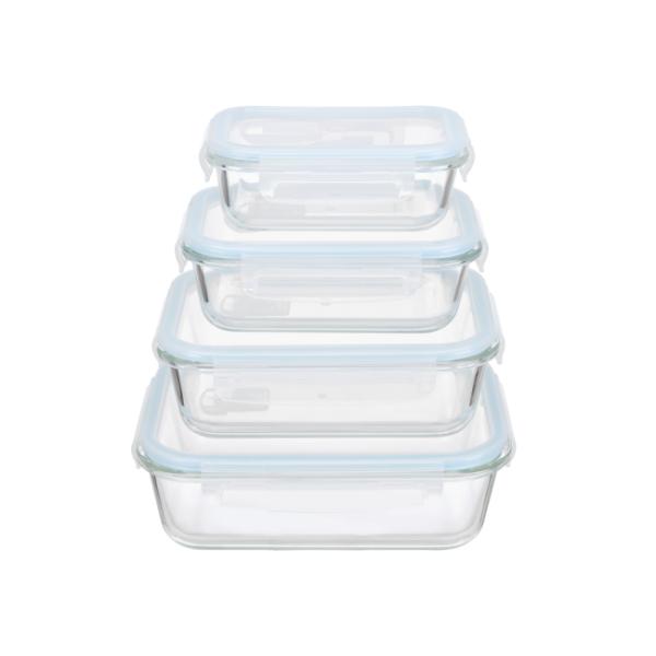 Contenant alimentaire en verre borosilicate avec couvercle en PP à 4 verrous