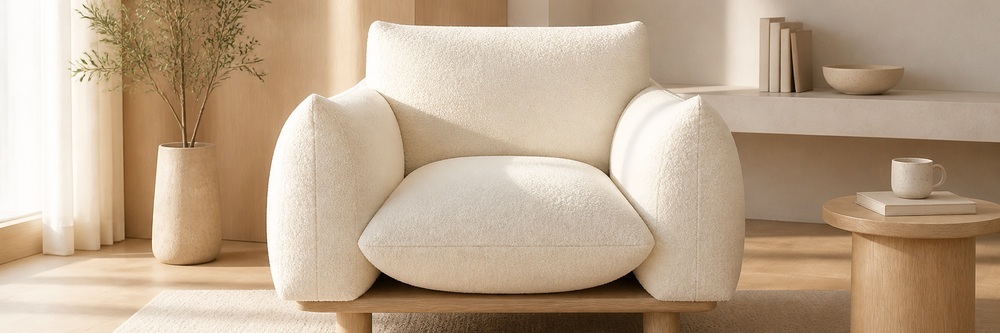 Scandinavian Boucle Lounge Chair with Solid Wood Platform SF-001A