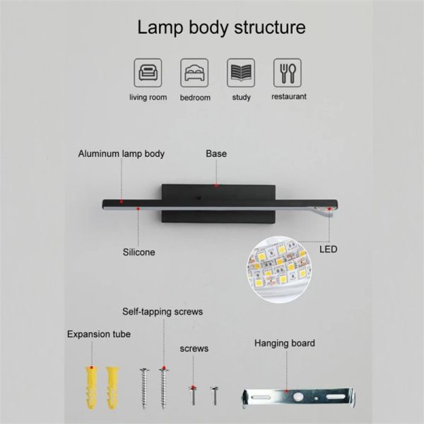 330° Rotatable LED Wall Light Minimalist black Bathroom Strip mirror front light(WH-MR-81)