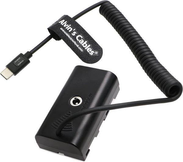 Alvin'S Cables USB C Type C PD To NP F550 Dummy Battery Coiled Power Cable For Sony NP-F550 F770 F570 F970 Atomos