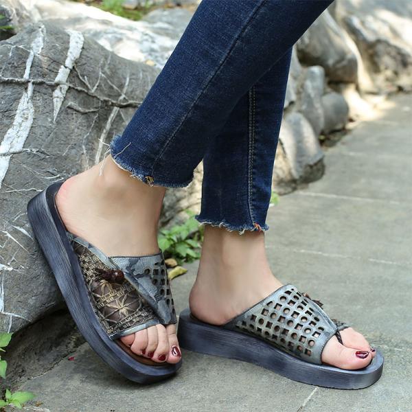 S357 Direct Selling Ins Tide Shoes 2020 New Cotton And Linen Fight Leather Flip-Flops Cool And Breathable Wedge Slippers