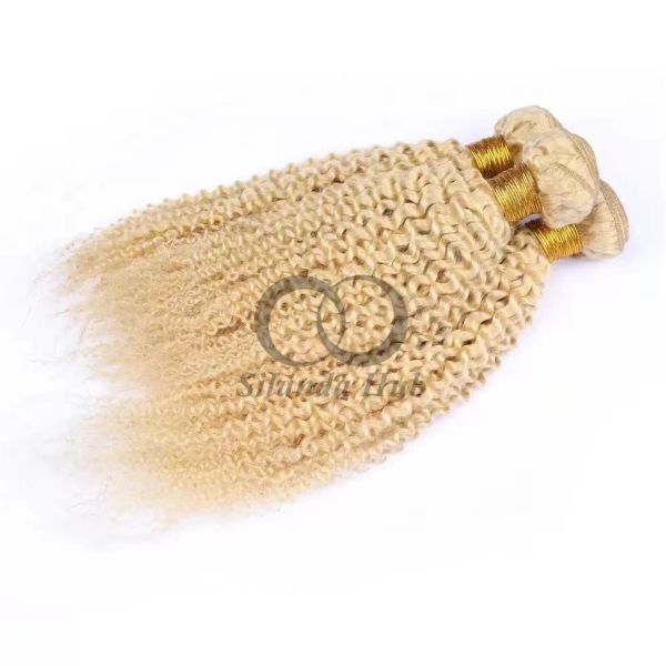 #613 Bleached Blonde Kinky Curly Remy Human Hair Bundles Sew In Weave Bundles Brazilian Bundle Deals