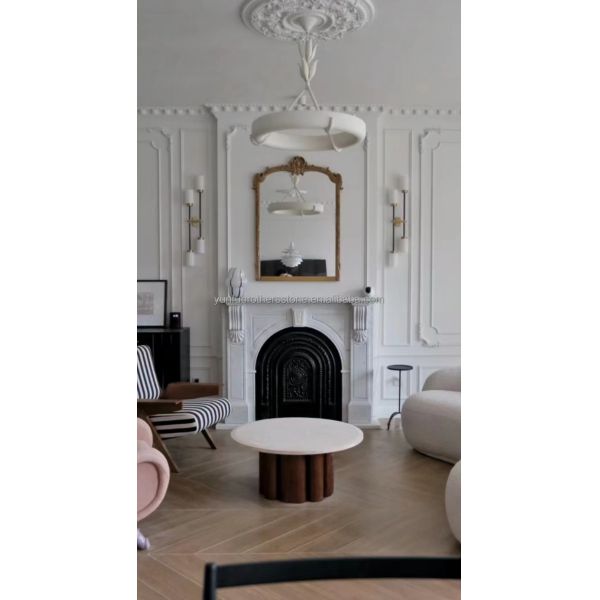 Villa Living Room Fireplace Surrounds Modern Indoor Marble Stone Fireplaces Customized