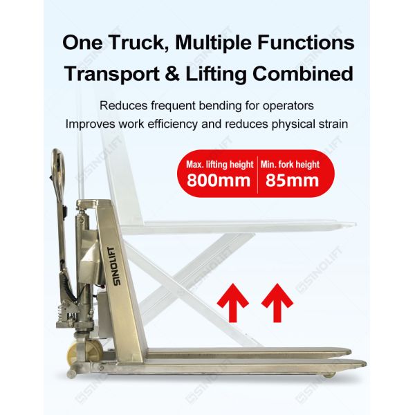 SINOLIFT EHLT15S-I Stainless Steel High Lift Hydraulic Pallet Truck | 304 Stainless Steel | 800mm Max Lift | Electric & Manual Mode | For Food, Chemical, Medical Industries