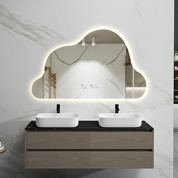 Beauty Barber Salon Mirror With Led Lights Asymmetric Mirror Touch Screen Irregular Bathroom Mirror