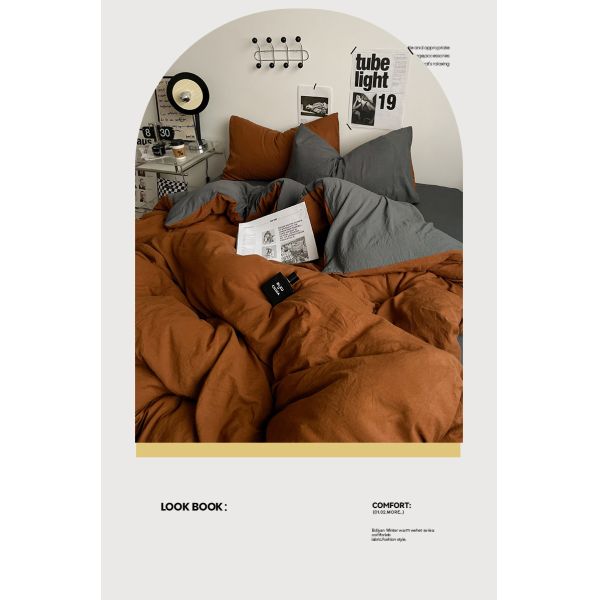 4-piece Duvet Cover Set Solid Color Washed Cotton Bedding Set for Adult and Child