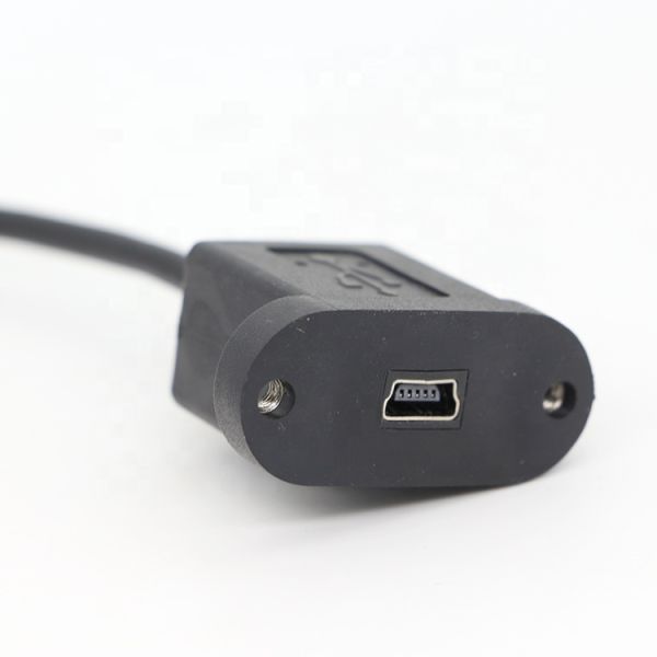 Cerradura de tornillo de 90 grados ángulo derecho de hombre a mujer Mini panel USB cable de extensión de montaje