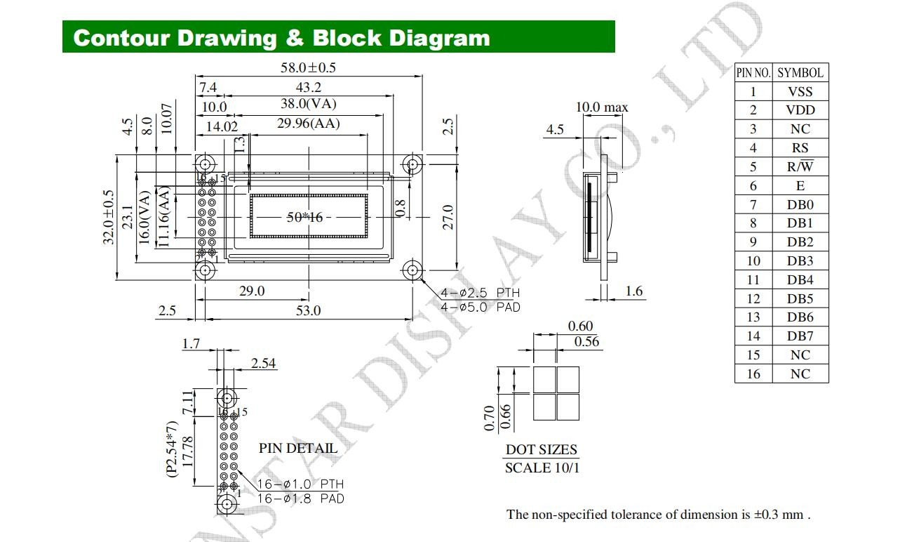 1.26'' Winstar графический монохромный OLED модуль WEG005016A 50*16 точки
