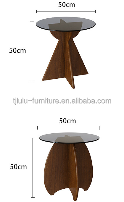 Solid Wood Round Side Glass Top Table Coffee Table For Living Room Design General Home Furniture Lacquered Finish