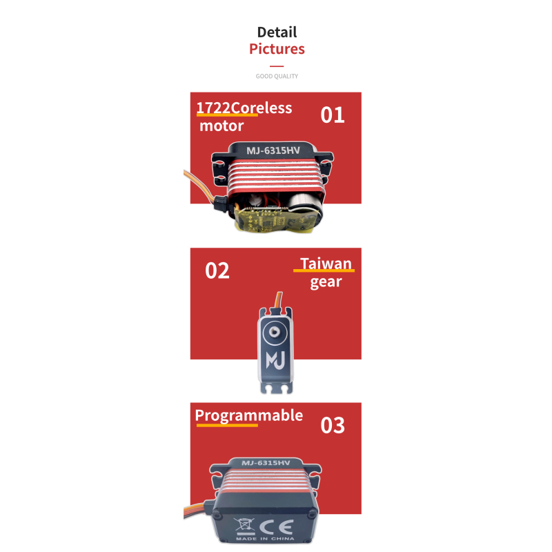 High-Torque Servo Mj-6315hv 8.4v 63kg-Cm Coreless Motor Metal Gear Digital For Car, Aircraft Models