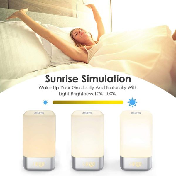 Colorful LED Wake Up Light , 5 Natural Sounds / Sunrise Simulation Alarm Clock