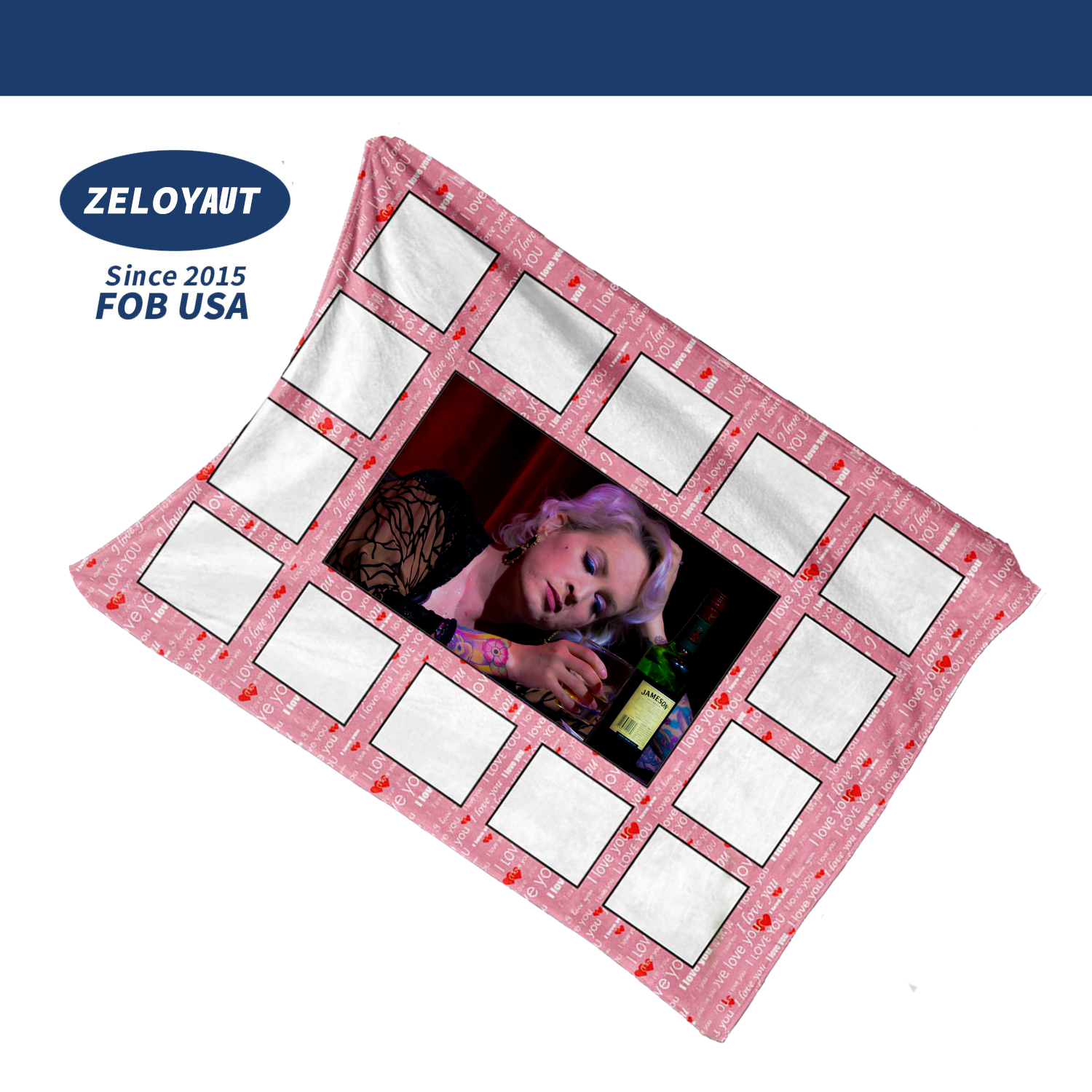ZELOYAUT 15-Panel Sublimation Love Style Printed Blanket Multiple Color 100% Polyester 50*60 Inch Personalized Velvet Throw