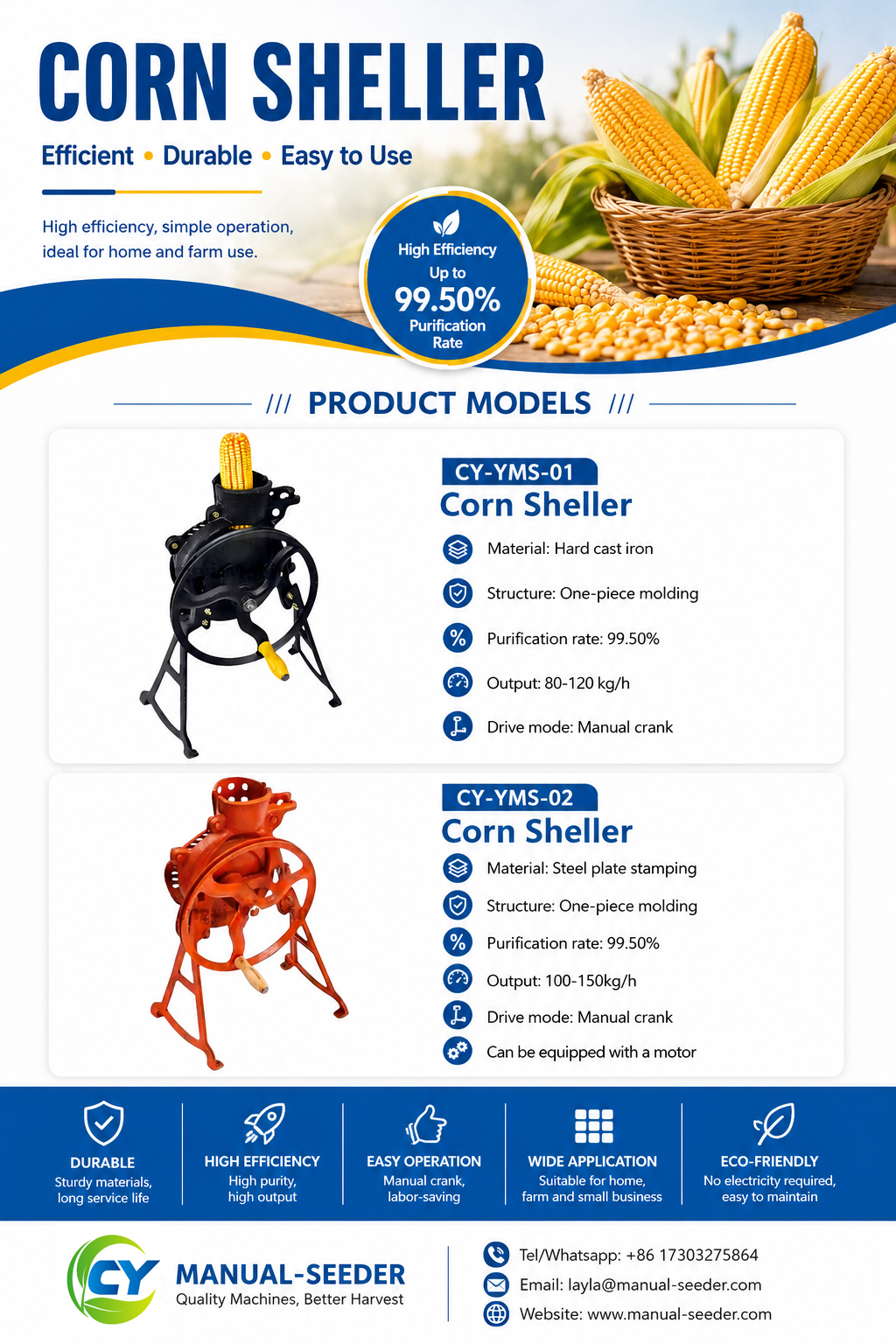 Heavy Duty Cast Iron Manual Corn Sheller Machine, Efficient Farm Maize Processor