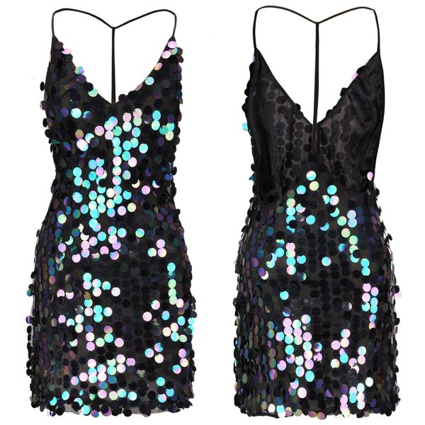wholesale embroidered  golden sequin sexy slip dress polyester beaded dress without back