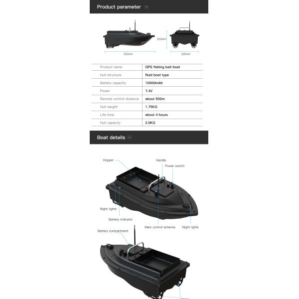 Large Battery Boat Fishing Bait  Night Light Auto Return RC Fish Catching Boat