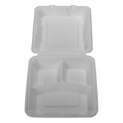 9inch biodegradable disposable clamsell cardboard box 3 compartment fast food takeout packaging box for restaurant