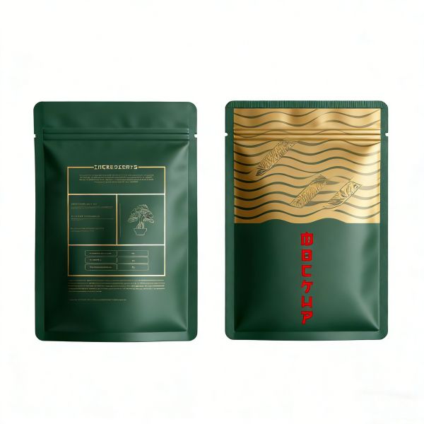 Luxury Dark Green Matte Stand up Pouch with Gold Foil Print Heat Resistant Zipper Top Disposable for Tea & Coffee Packaging