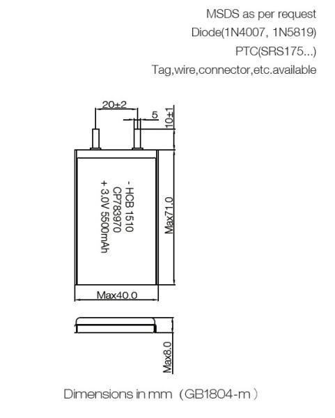 5500mAh CP783970 Primary Lithium Pouch Cell