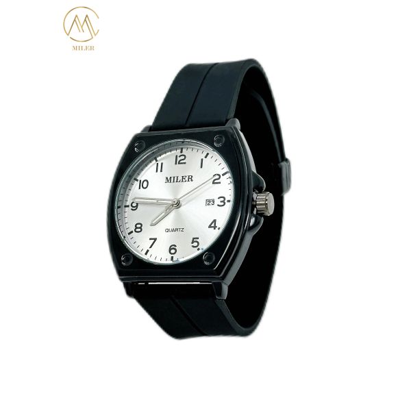 Calor Saling Simple Clásico Casual Negro Bezel Quartz Muñeca con correa de silicona