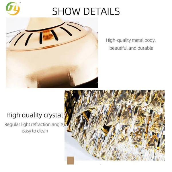 Crystal Chandelier European Style Invisible Crystal Fan Lamp Light Luxury Bedroom Restaurant American Retro Living Room