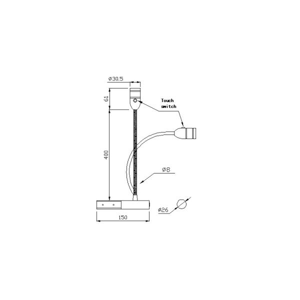 12v 1w Flexible Arm LED Bedside Reading Lights with Touch On Off Switch in Darkness