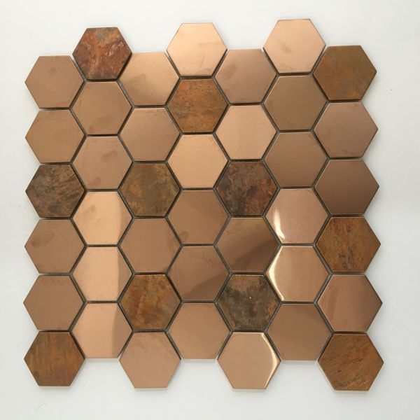 Hot sale Bronze Cooper Brass Metallic Stainless Steel Hexagon Mosaic Tile For Wall and Backsplash