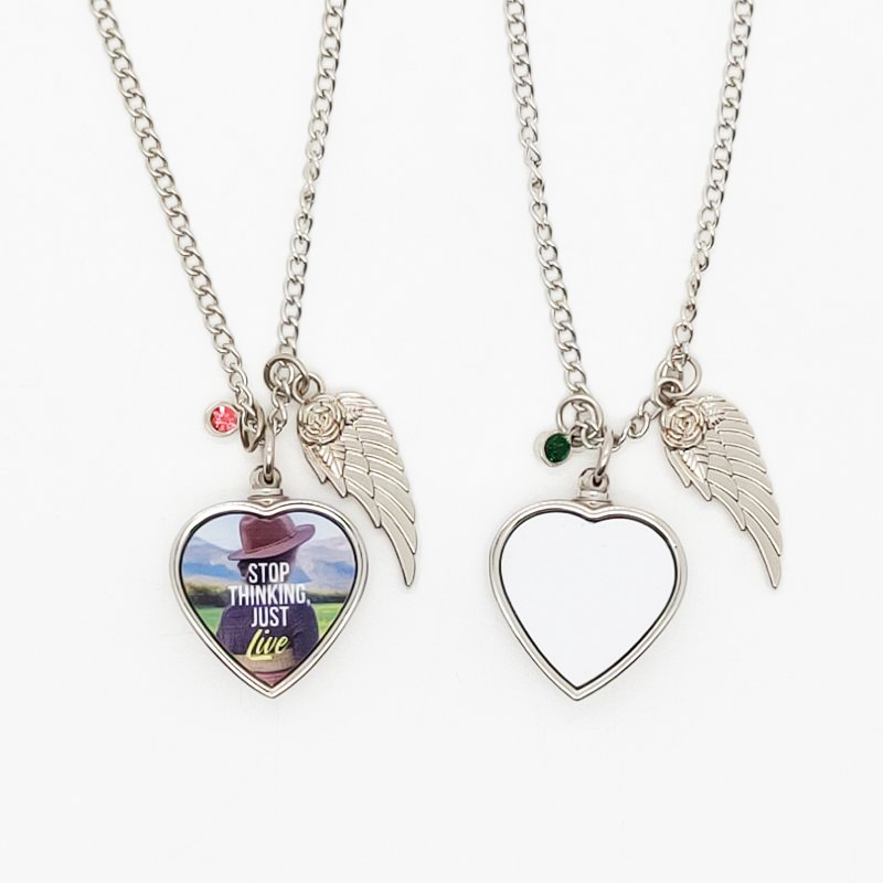 Sublimation Memorial Ash Necklace With Birthstone Personalized Logo Heart Wing Cremation Necklace For Ashes