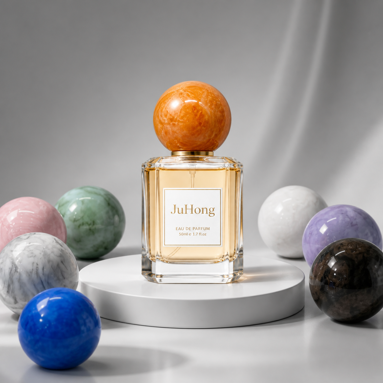 Marble-patterned spherical resin perfume cap, FEA15 customizable perfume cap