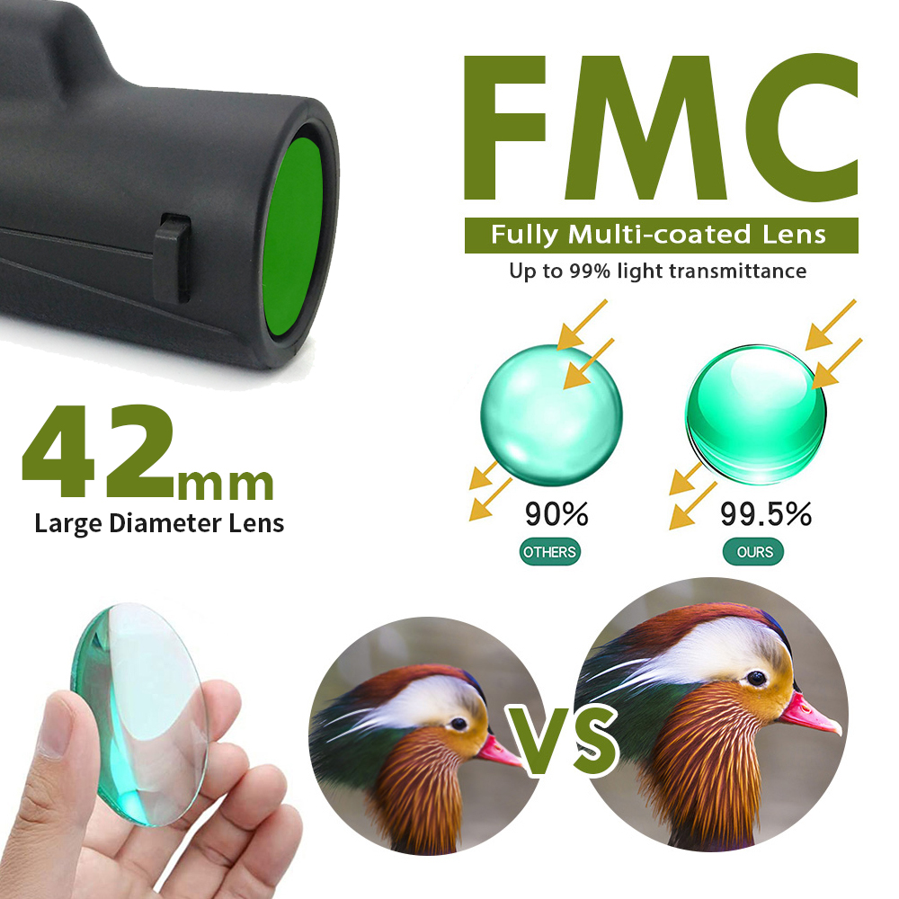 телескоп 12X42 HD Monocular с BAK4 объективом призмы FMC для камеры мобильного телефона