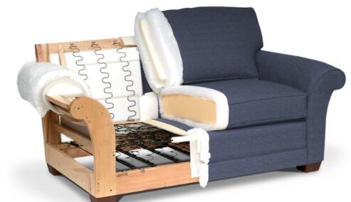 American Style Living Room Couches Linen Fabric 3 Seater Sofa Solid Wood Legs