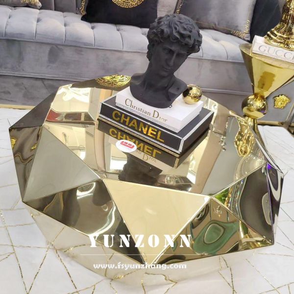 New Design Home Furniture Customized Mirrored Stainless Steel Mirrored Diamond Coffee Table