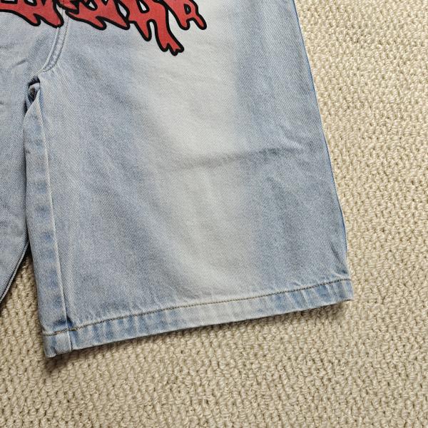 Jeans à genoux élargis sur mesure Shorts Y2k Vêtements de rue Broderie Imprimé Vintage Double taille Baggy Vintage Jeans Jeans Hommes