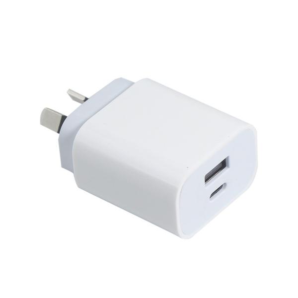 AU 2-Pin 20W Dual-Port Wall Charger – USB-C & USB-A Fast Charging Power Adapter for Phone, Tablet, Camera, Travel Use