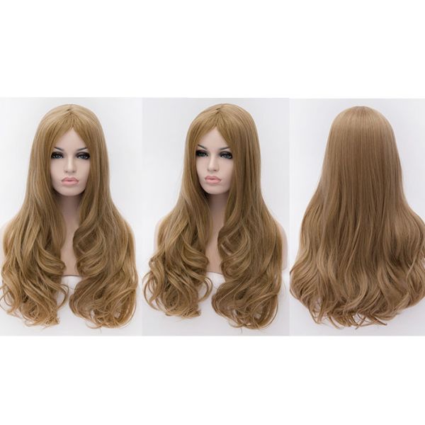 Brown No Bangs Synthetic Water Wave Long Hair Wigs For African Women
