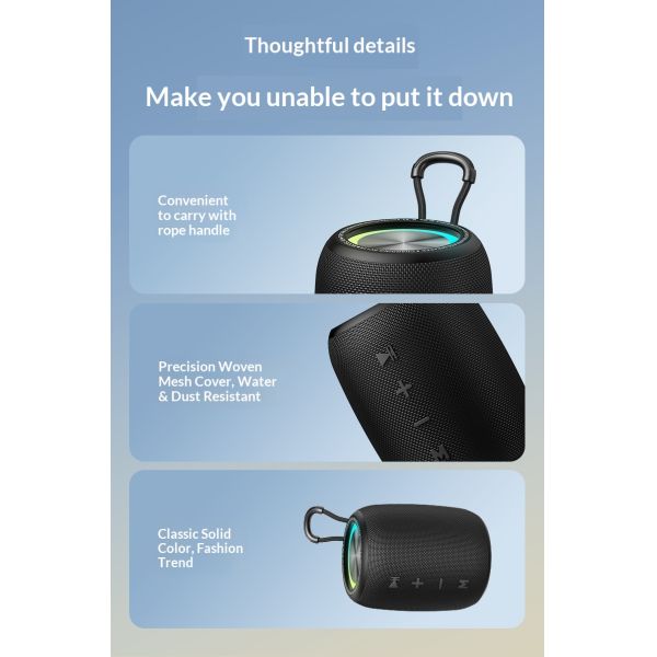 Portable Outdoor 10W TWS Stereo Bass Mini Subwoofer Speaker RGB Light IPX-6 Waterproof