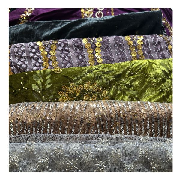 Moroccan Style Embroidery Sofa Fabric Upholstery Cotton Polyester Embroidery Lace Fabric Sequin Embroidery Fabric