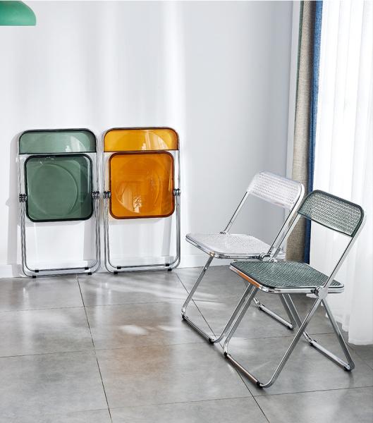 Modern Acrylic Stackable, Plastic Folding Dining Room Armless Home Comfortable Event Chair, Clear, Transparent