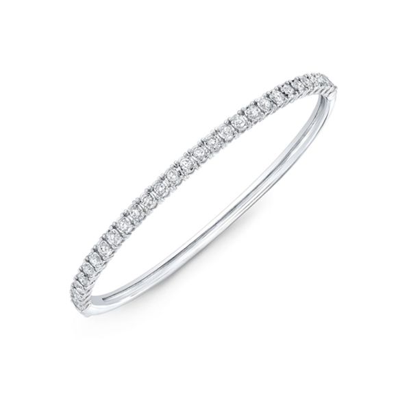 Custom White Cubic Zircon Rhodium Plated Statement Sparkling Women's Bangle Bracelet for Wedding