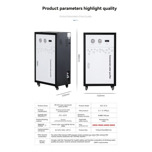 Commercial Ro Water Treatment System 600 Gallon 500L/Hour