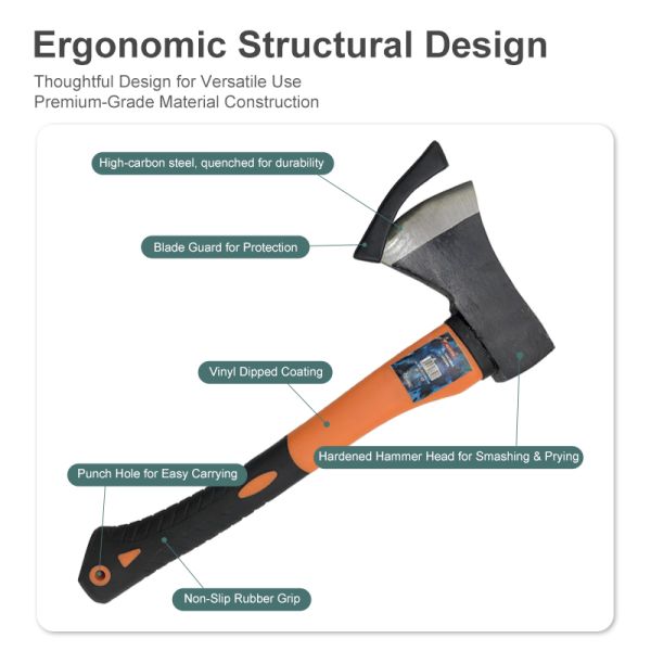 38*15*3cm Fiber Handle Fire Axe 0.93kg High Carbon Steel Anti-Slip Rubber Emergency Rescue Hand Axe for Fire Safety Escape