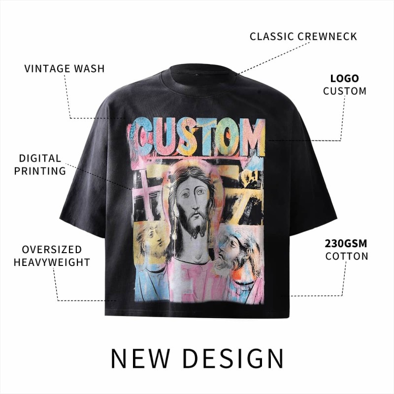 Black Oversized T Shirt Men Cotton 230GSM With Digital Printing