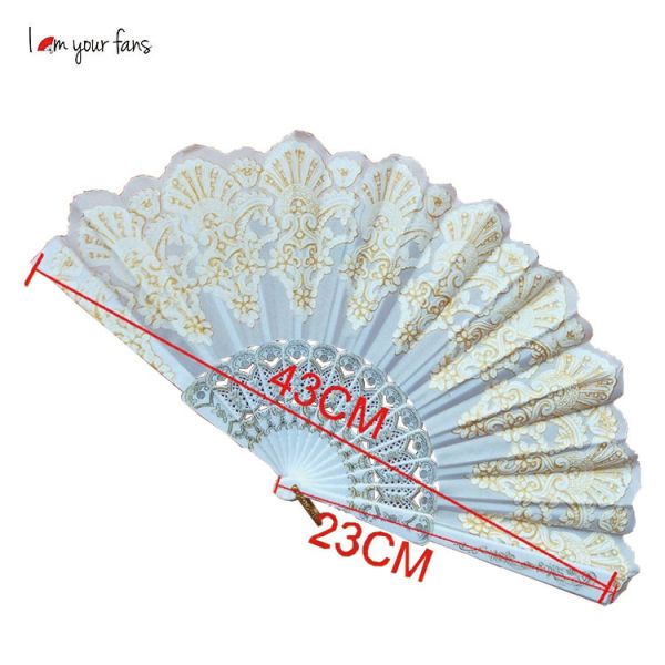 [I AM YOUR FANS]Decorative Stamping Design Wedding Hand Held Plastic Folding Fan With Lace