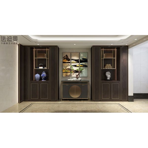 Armario de almacenamiento de vino alto de acero inoxidable de alta calidad con grano de madera oscuro