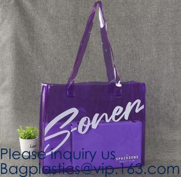 Travel Shopping Shoulder Bags, TPU, PVC, EVA, Soft Handle Women Transparent Beach Bags, Drawstring Bags