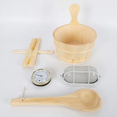 Spa Sauna Kit Pail Wooden Bucket Dipper Lamp Traditional Pocket Home Timer with Thermometer Water Scoop Hourglass Sauna Accessory Bundle