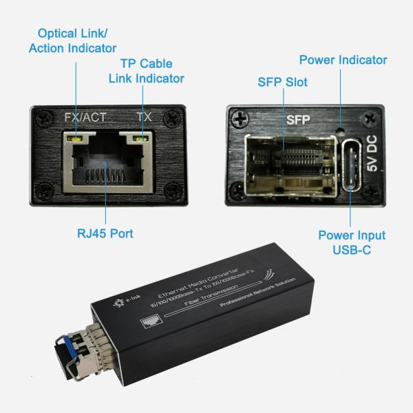 Mini 10/100/1000BASE-T to 100/1000BASE-X SFP Fiber Media Converter with PoE Powered Function