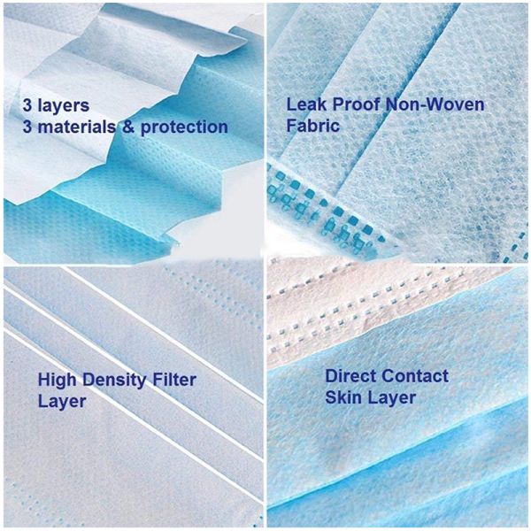 non-woven fabric Blue Procedure 3 ply Earloop Disposable Face Mask